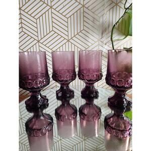 Vintage Tiffin Franciscan Madeira Purple Amethyst Footed Wine Goblets, Set of 4